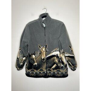 CW Classics Grey Fleece Sherpa Lining Horse Print Full Zip Jacket Women’s Small